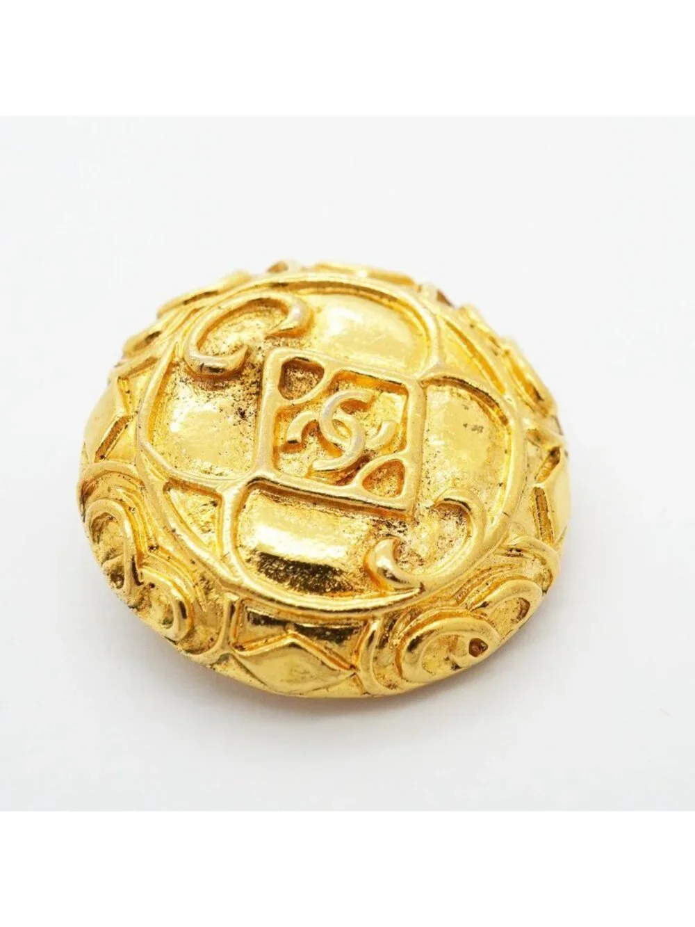 Chanel Earrings Vintage CC Logo Round Circle Gold Plated
